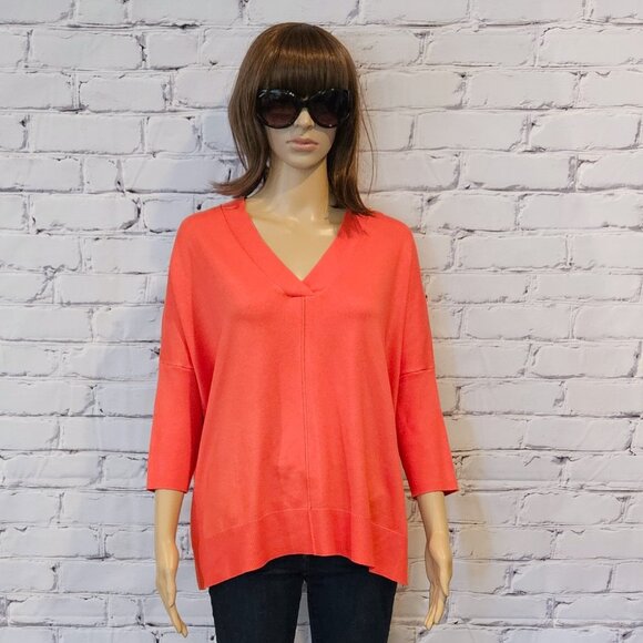 ANN TAYLOR - Silk blend - Comfy orange pullover v-neck dolman sweater - Picture 3 of 8